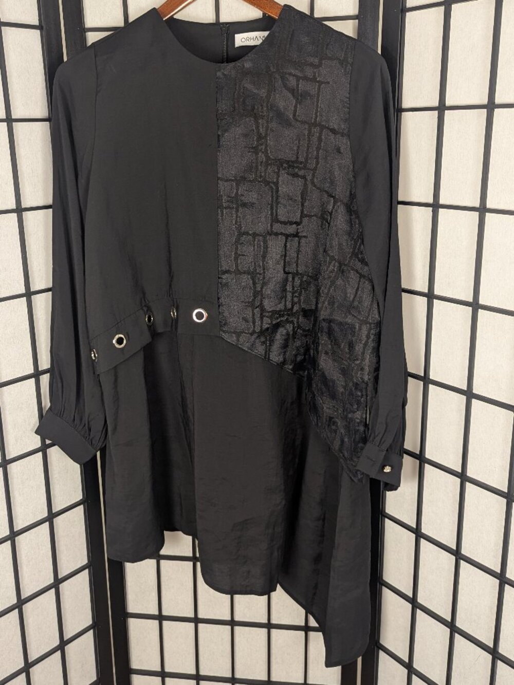 Orhan Black Asymmetrical Mixed Fabric Art-to-Wear Dress Medium